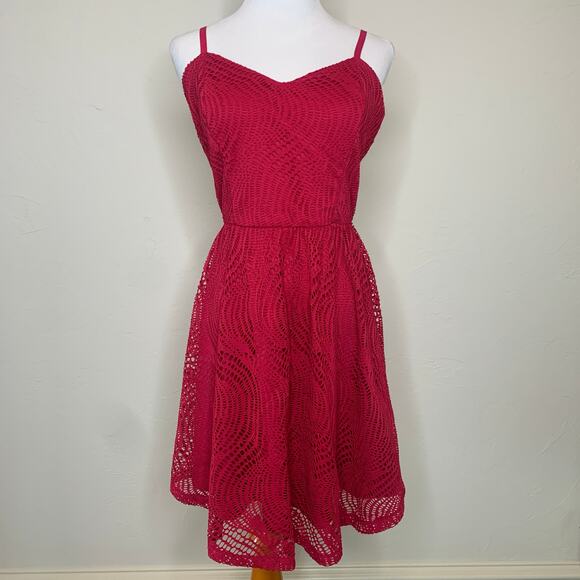 Dark Pink Lace Fit Flare Dress Sundress Medium - Picture 1 of 11